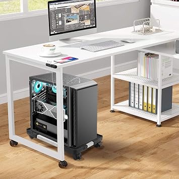 PC Stand for PC Tower Computer CPU Desktop Stand with 4 Lockable Castors Universal Adjustable (Black)