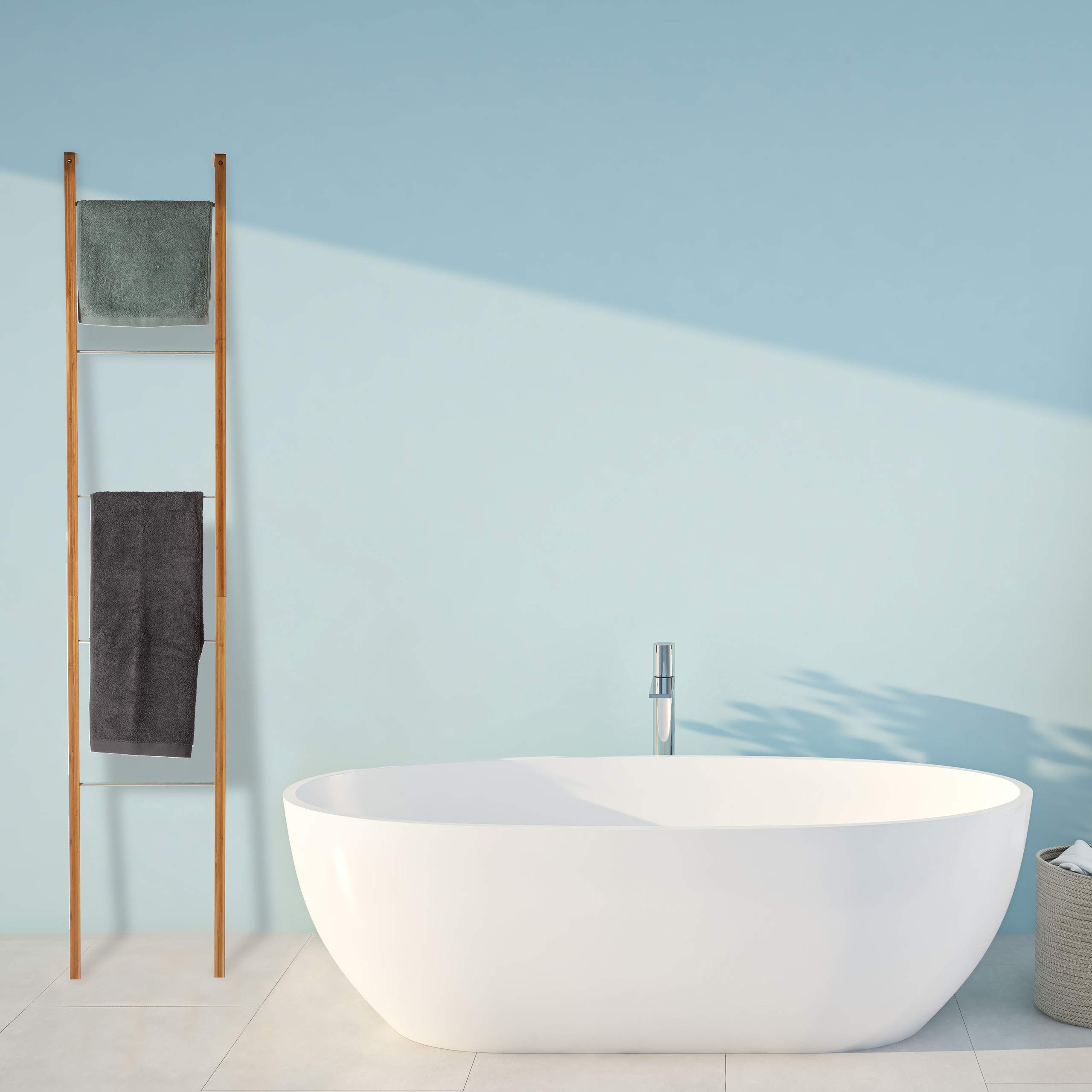 Relaxdays Portasciugamani a Scala, in Bambù, Bagno e Cucina, 5 Pioli, Appendiabiti e Teli, HxLxP: 180x35x20 cm, Naturale