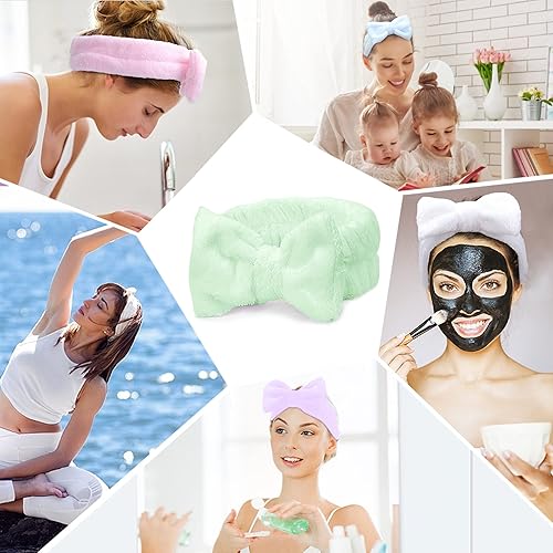 Miniatura 7 de LADES Diadema de spa  Paquete de 6 diademas de maquillaje para mujer, banda de pelo suave de forro polar coral para el cuidado de la piel, diadema