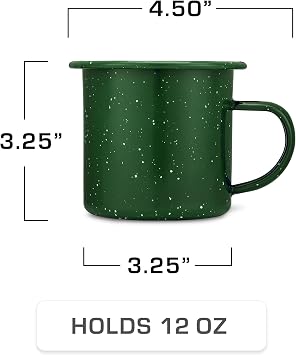 COLETTI Classic Camping Mugs Enamel Coffee Mug, Camping Coffee Mugs Premium Nostalgic Mug Set, German Imported Enamel Coating (Green)
