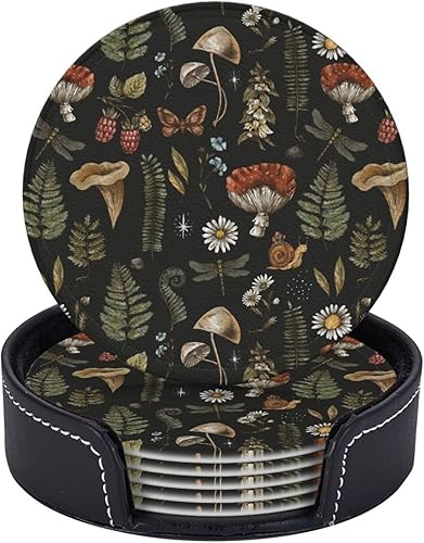 Miniatura 2 de Juego de 6 posavasos redondos de cuero con soporte para protección de mesa, accesorios de escritorio, oficina, hogar, decoración de habitación