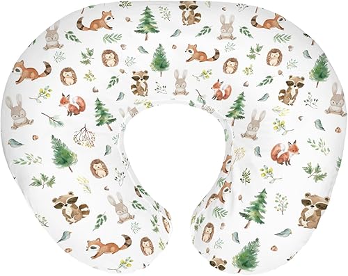 Miniatura 10 de Fundas de almohada de lactancia con diseño de animales lindos y hojas verdes para niños y niñas, osos, ciervos, ardilla, mapache, búho, hojas, funda