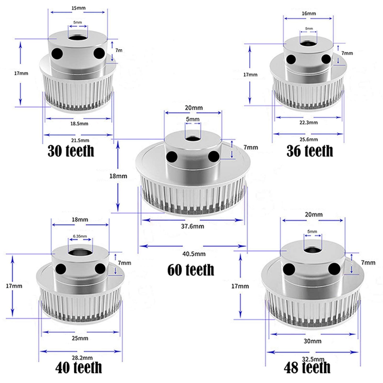 Koło pasowe zębate synchroniczne,Koło pasowe zębat Koło pasowe 2 szt., Części drukarki 3D GT2 Koło rozrządu,(30T inner hole 8mm)
