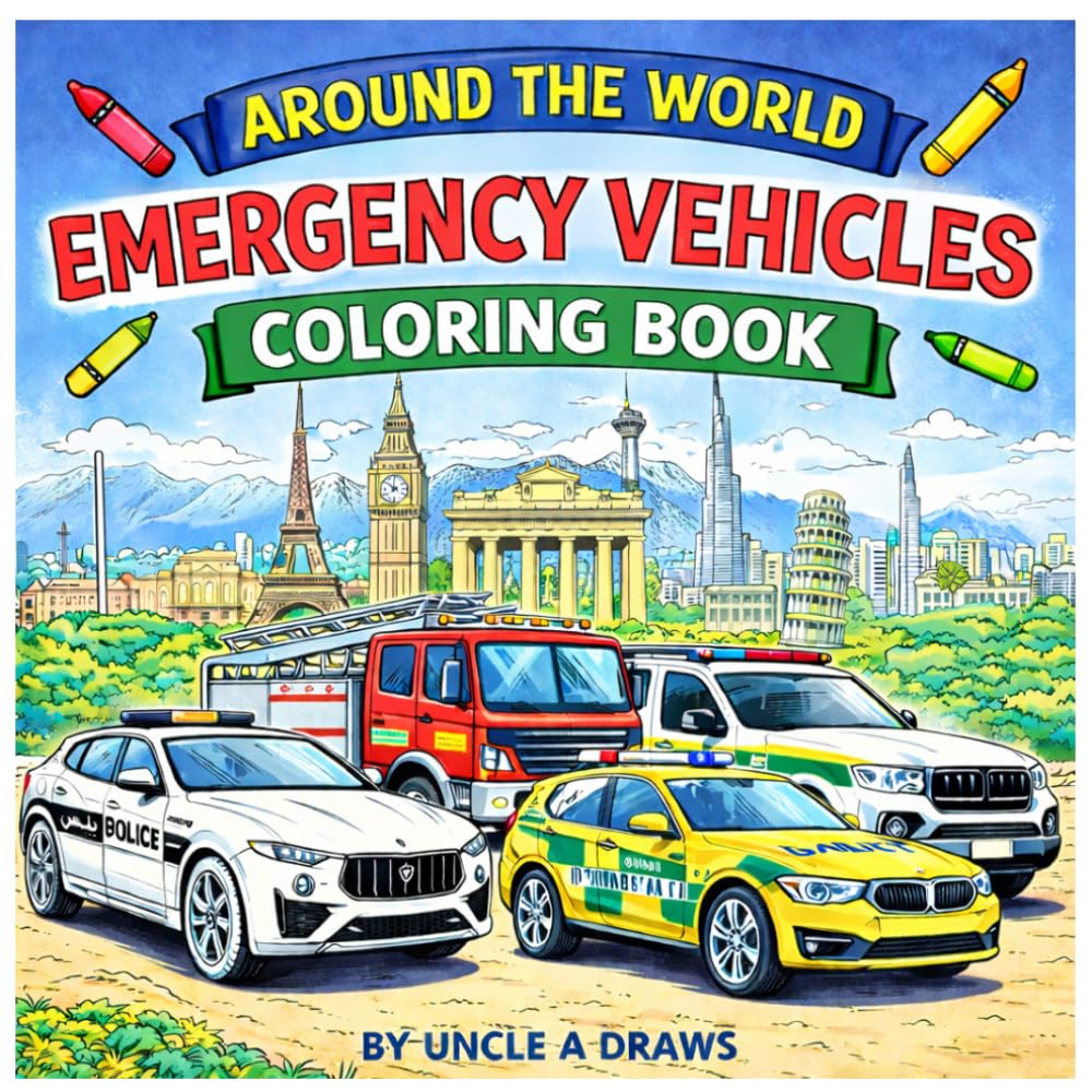 Around the World: Emergency Vehicles Coloring Book