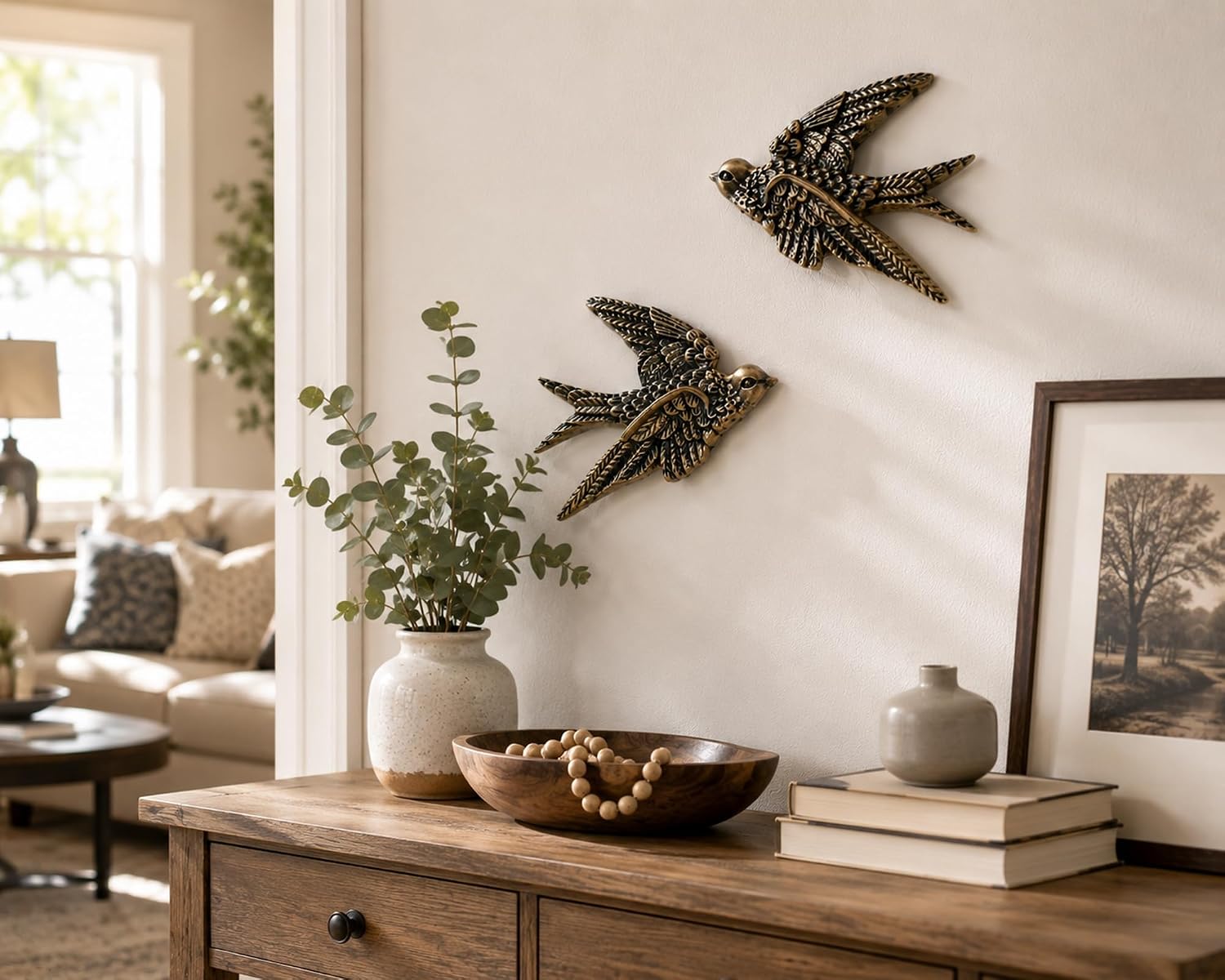 AMOIENSIS 4.75 Inch Vintage Swallow Bird Wall Sculpture Set of 2 image 5