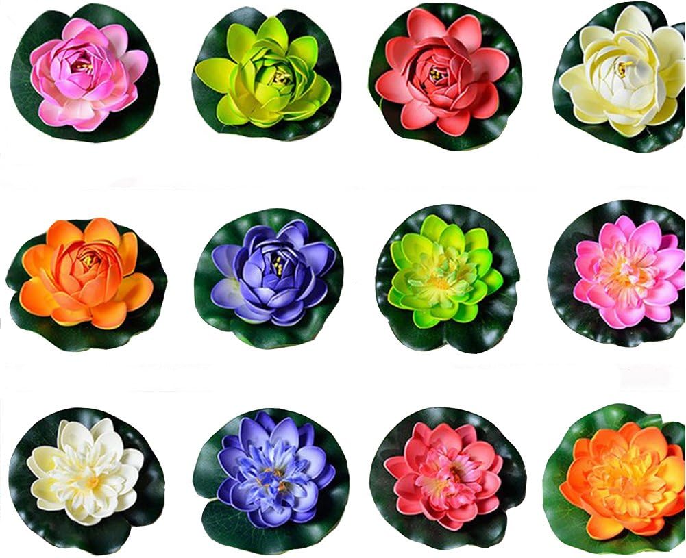 12pcs Colorfulife 4" Artificial EVA Lotus Floating Water Lily Blooming Mini Foam Flower Head Bud Pool Fish Tank Pond Home Garden Decoration