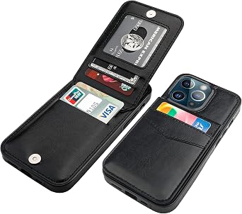 KIHUWEY for iPhone 13 Pro Wallet Case Card Holder Kickstand, Black