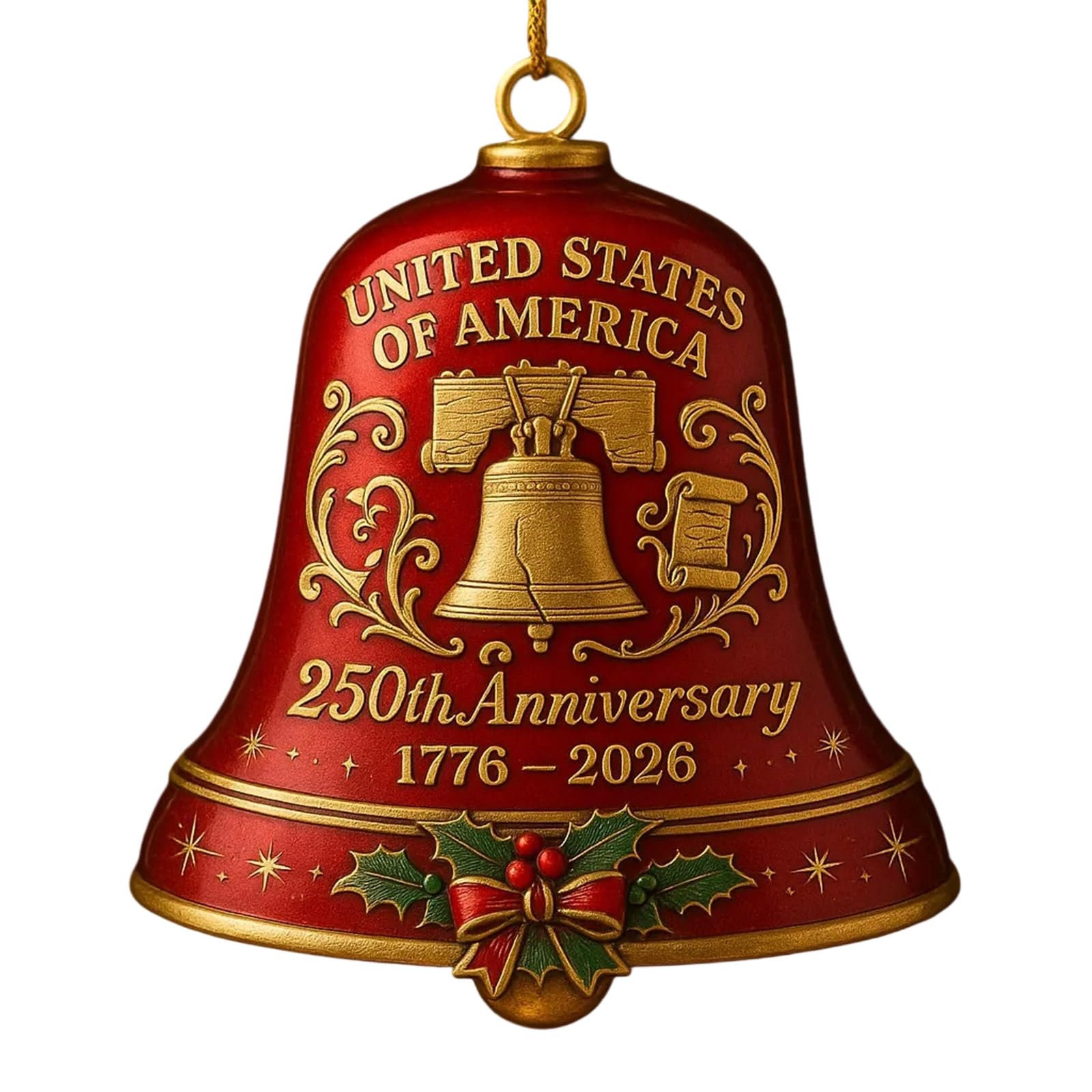 US 250th Anniversary Commemorative Bells Ornament, Patriotic Christmas Tree & Garden Decor 1776-2026 Christmas Bells