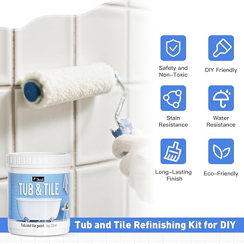 Miniatura 7 de DWIL Pintura para Bañera, Kit de Renovación de Bañera y Azulejos 33oz con Herramientas, Kit de Renovación de Azulejos Pintura para Bañera a Base de