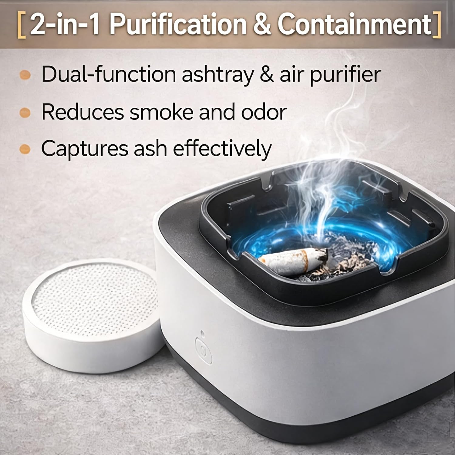 Pilipane Smokeless Ashtray Multifunctional 2 in 1 Air Purifier Ashtray with Filter Rechargeable Ashtray Smoke Removing Ashtray Home Ashtray Portable Ash Tray for Home Indoor Office Gray