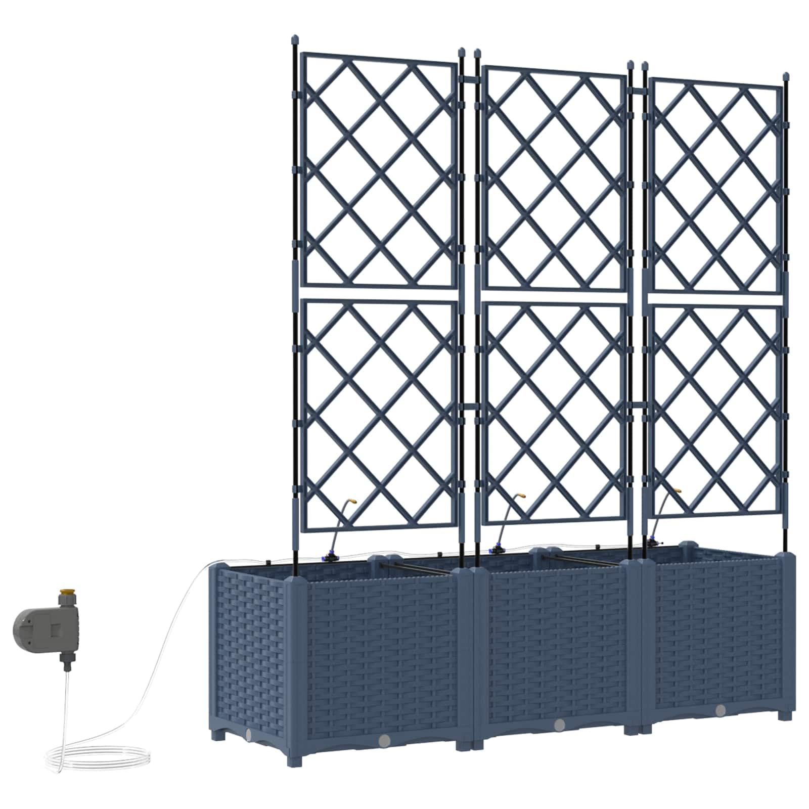 Lot de 3 pots de fleurs au design fin - Moderne - Pour terrasse - Avec système d'arrosage intégré - Gris