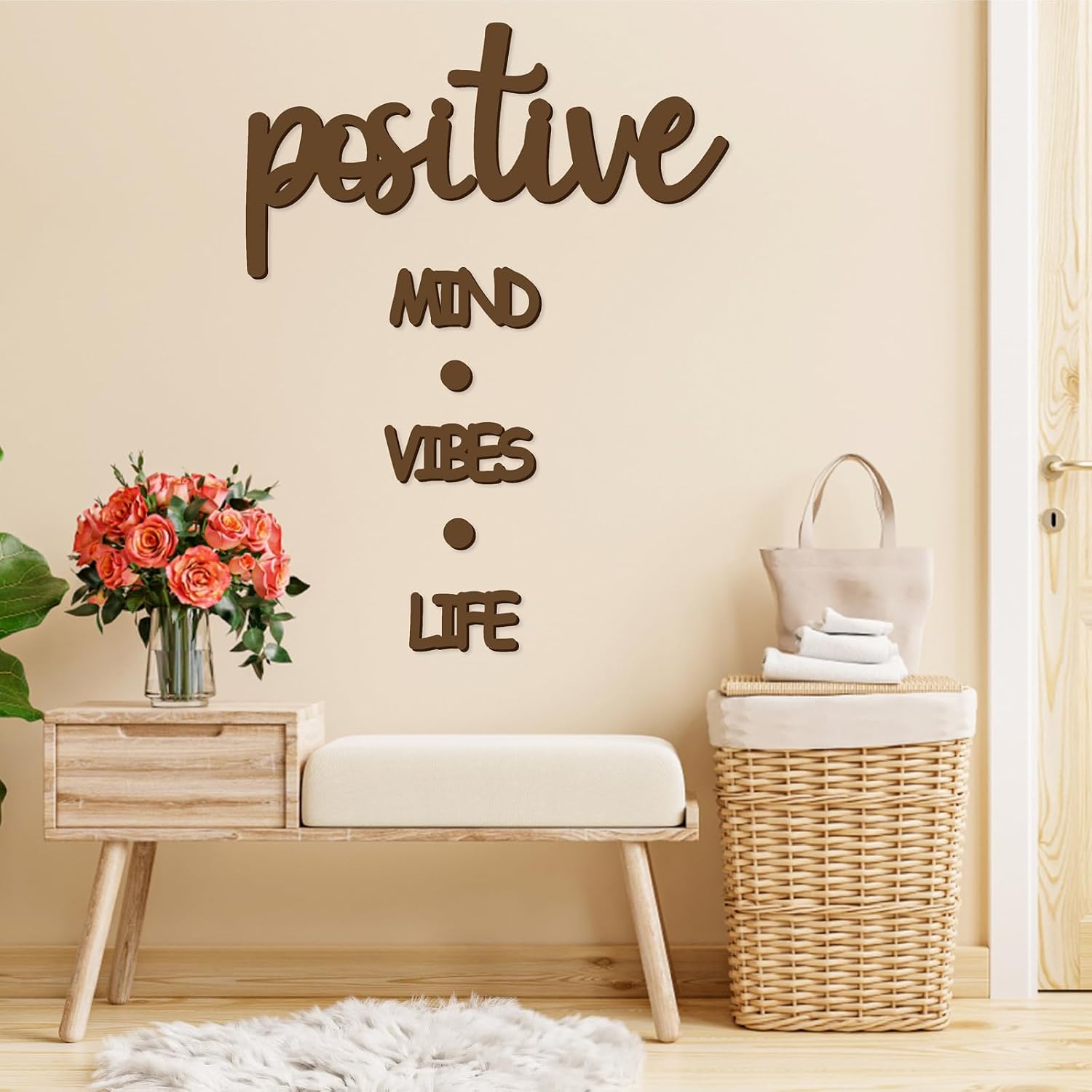 Amazon.com: Positive Wood Words Wall Decor Inspirational Mind Vibes ...