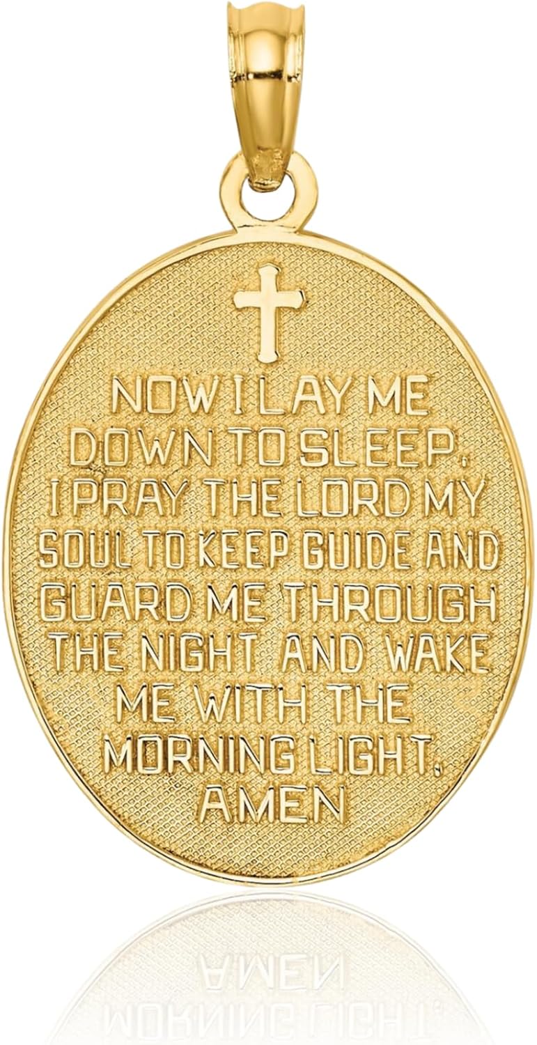 IceCarats 14K Solid Yellow Gold Medium Reversible Prayer Girl Medal Pendant Necklace 25.65mm 1 inch Polished For Her