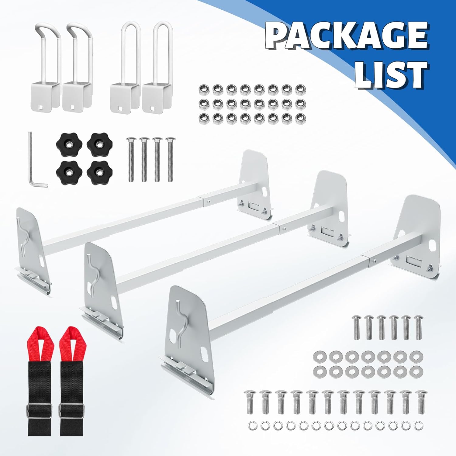 Universal Van Ladder Roof Racks, Adjustable Length 48''-67'', Van Roof Ladder Rack for Chevy Express 1500 2500 3500 Ford Econoline GMC Savana Cargo Vans with Rain Gutter