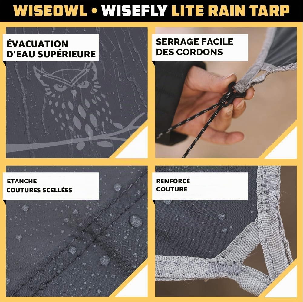 Wise Owl Outfitters Bâche de Camping – Bâche imperméable pour hamac et abri – Accessoires de Camping avec piquets de Tente et Sac de Transport