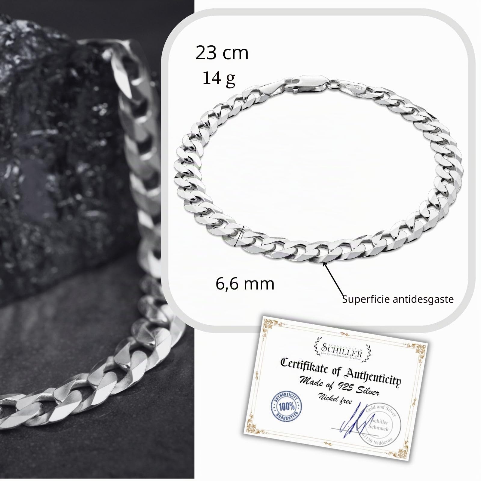 Pulsera de plata maciza 925 para hombre, ideal como regalo para marido o amigo, con caja de regalo