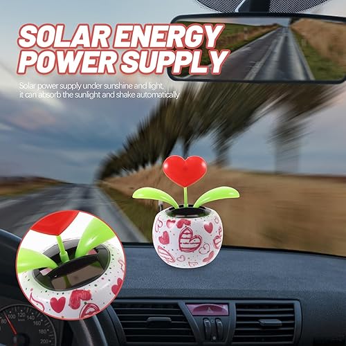 Miniatura 5 de Abaodam Figura de bailarina solar de flor de corazón para decoración del hogar, bonsái bailarín con energía solar, juguete de baile oscilante para