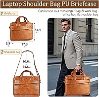 Vista 28 de Bolsa de mensajero para hombre de 17.3 pulgadas de lona/cuero para portátil, mochila para hombre, maletín para computadora, bolsa de hombro Marrón