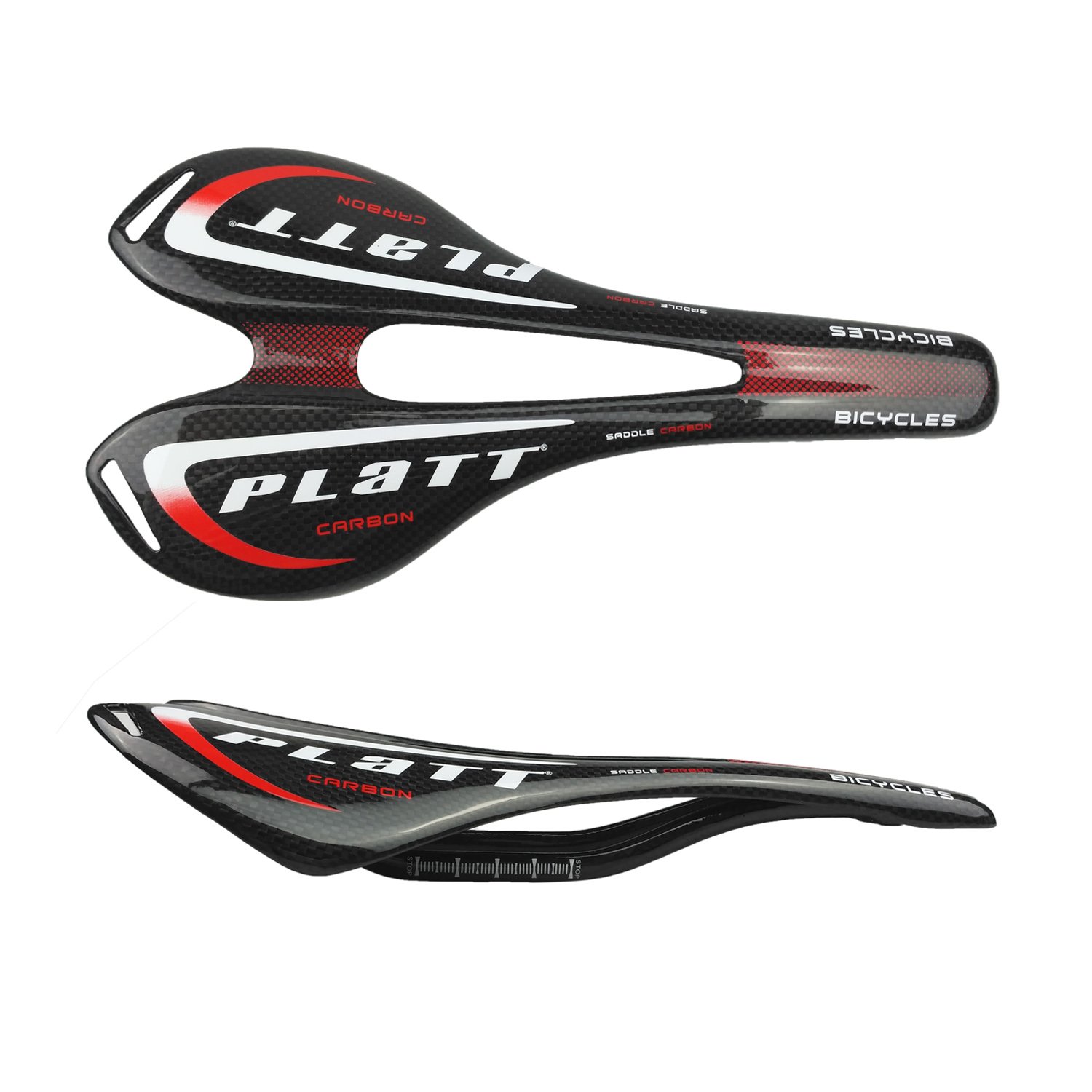 PLATT Bike Carbon Fiber Saddle Lightweigth Bicycle Seat for Road Bike and Mountain Bike 3K Gloss,Red