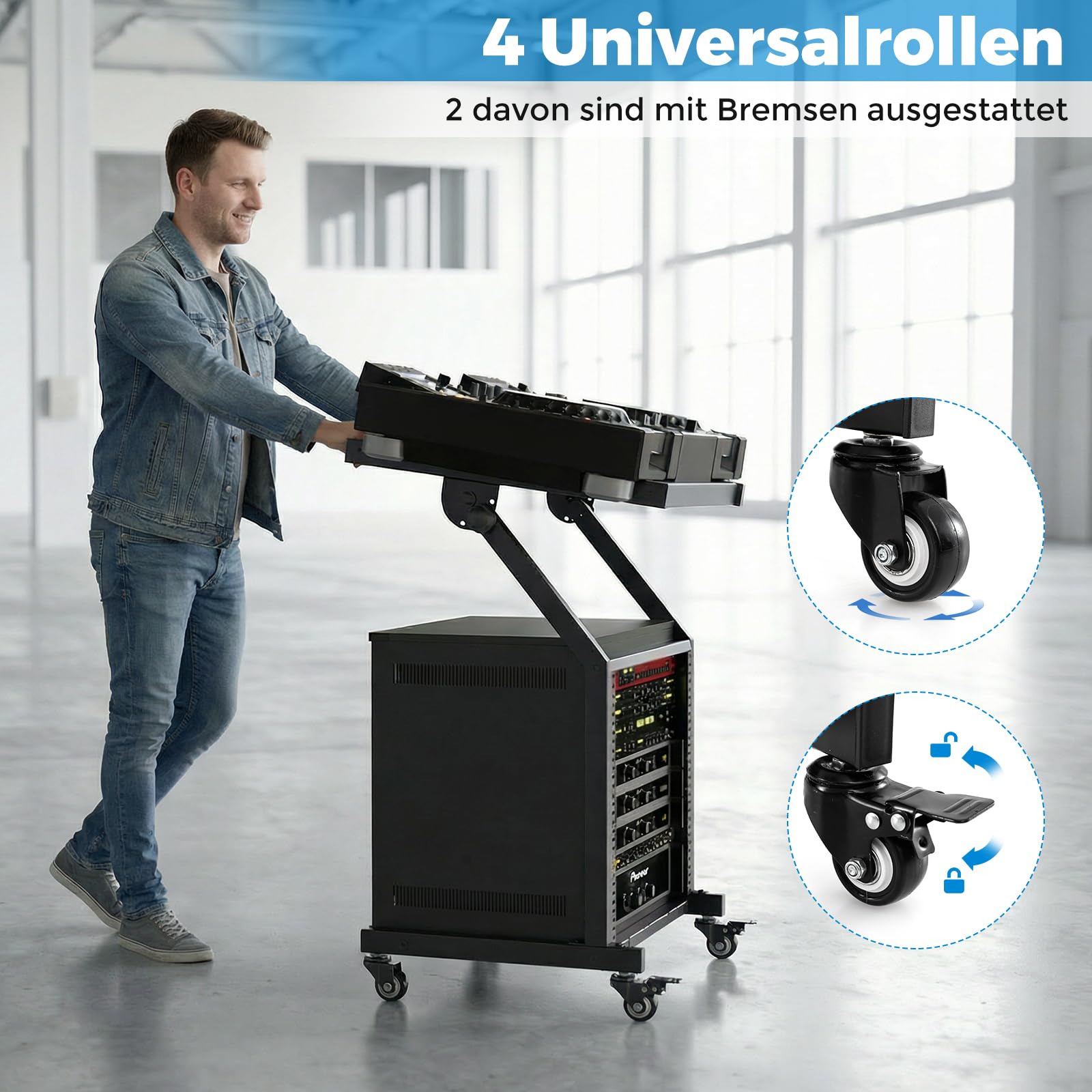 COSTWAY mobiler Rack Wagen, DJ Audioständer 30 Höheneinheiten, DJ Controller Ständer mit verstellbaren Querstreben & abschließbaren Rollen, HiFi Rack für Musikstudio, Sound-Equipment