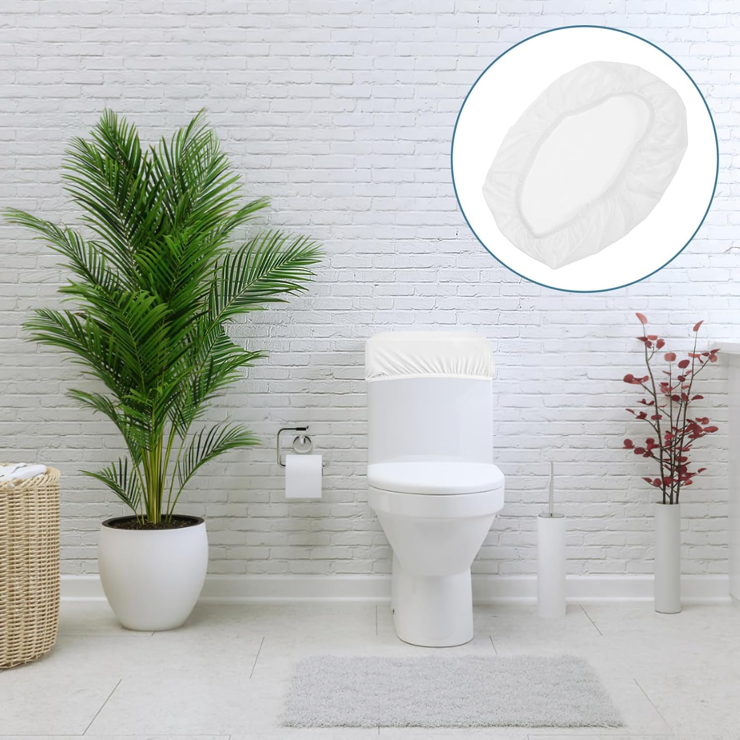 Washable Toilet Tank Cover Stretchable Bathroom Protector Soft Elastic Lid Cover for Standard Toilet Tanks Easy Installation Machine Washable White Dust