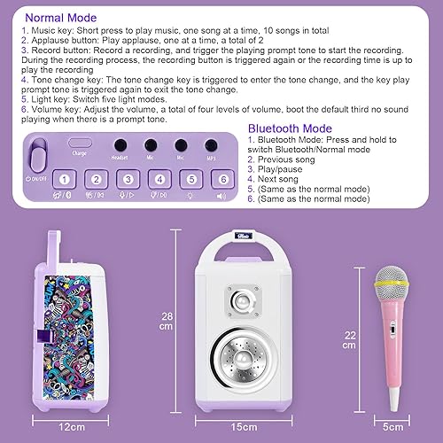 Miniatura 8 de BAKAM Máquina de karaoke para niños de 4 a 12 años con 2 micrófonos, micrófono de juego para niños de 3 a 5 años, micrófonos para niños pequeños,