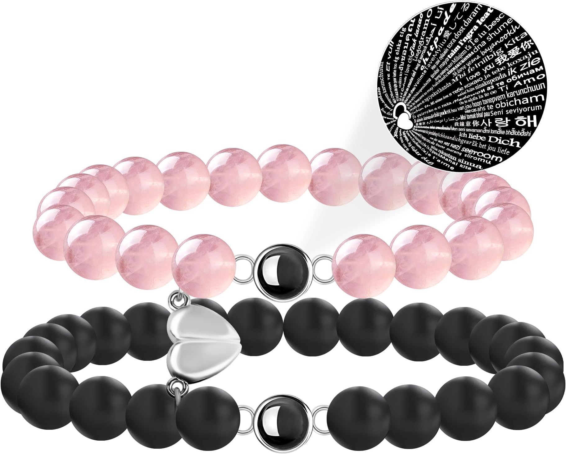 Magnetic Heart Bracelets for Couples Gift, Matching Couple Bracelets for Boyfriend Girlfriend Jewelry, His and Hers Yin Yang Long Distance Relationship Bracelet as Birthday Gifts for Her