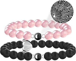 Magnetic Heart Bracelets for Couples Gift, Matching Couple Bracelets for Boyfriend Girlfriend as Valentine Gifts for Her, His and Hers Yin Yang Long Distance Relationship Bracelet as Jewelry Gifts