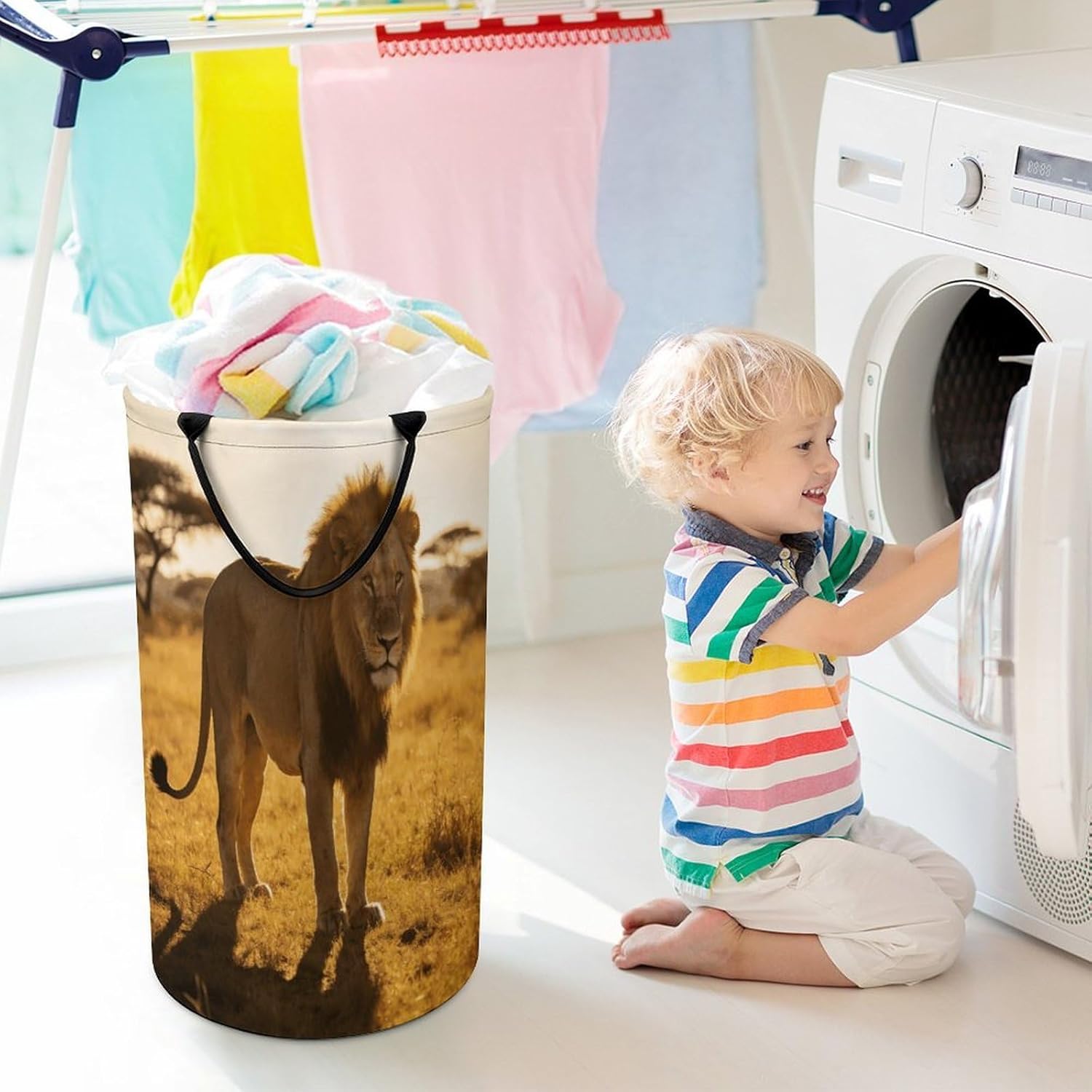Big Cat Laundry Hamper 86L Waterproof Collapsible Clothes Basket with Double Handles Freestanding Foldable Laundry Basket Large Clothes Hamper for Bathroom