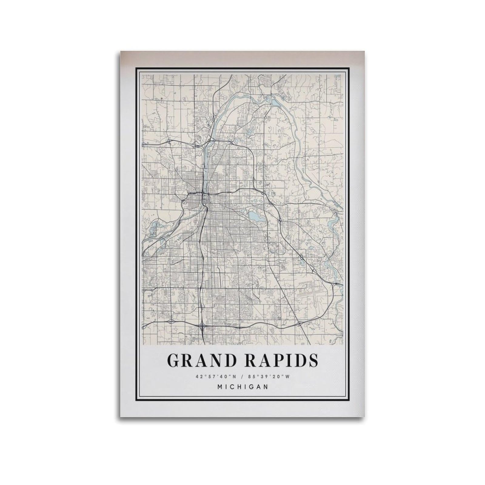 xiaoxiaoshen Grand Rapids Michigan Map Canvas Poster Wall Art Prints Room Aesthetic Murals Bedroom And Living Decorations 20x30inch(50x75cm)