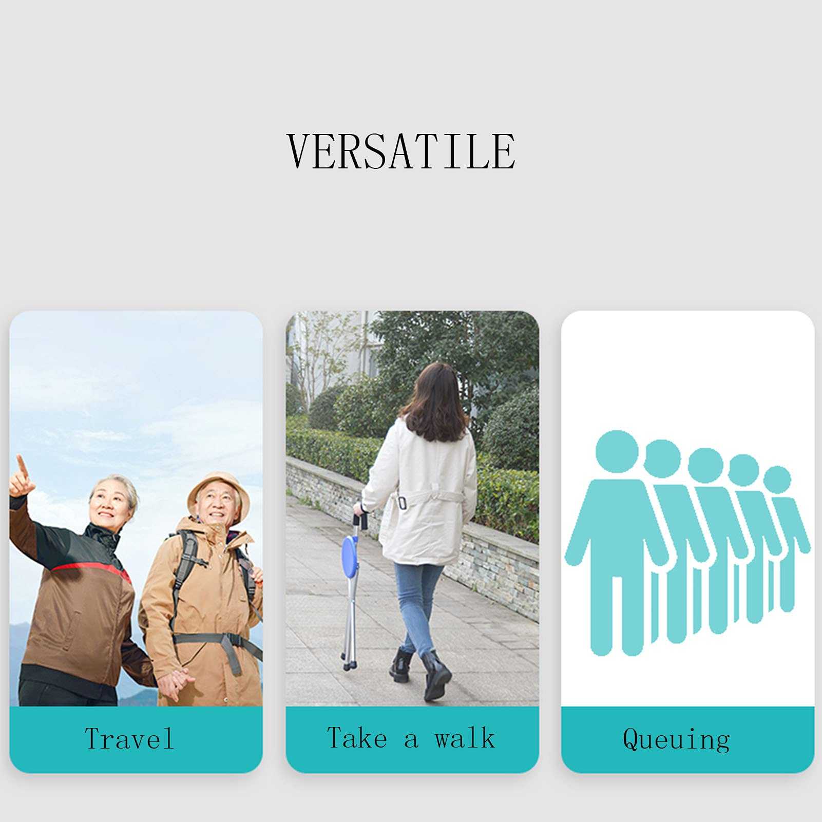 Sedile per bastone da passeggio pieghevole, sgabello in canna in lega di alluminio Sedile per sedia con stampella, bastone da passeggio leggero antiscivolo per anziani, bastone da passeggio pieghevo