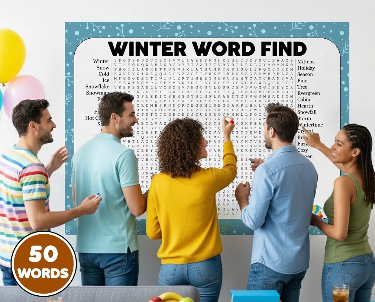 Winter Word Find, Giant Crossword Poster Puzzle, Large Gathering Activity, Minimalist Wall Decor, Multiple Sizes (24 x 32 inches) - Image 3