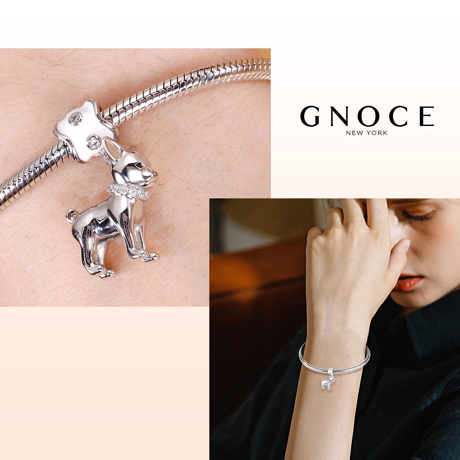 GNOCE Ciondoli per cane cucciolo per braccialetto/collana in argento sterling 925 Chihuahua bassotto ciondolo per donne e ragazze amanti degli animali