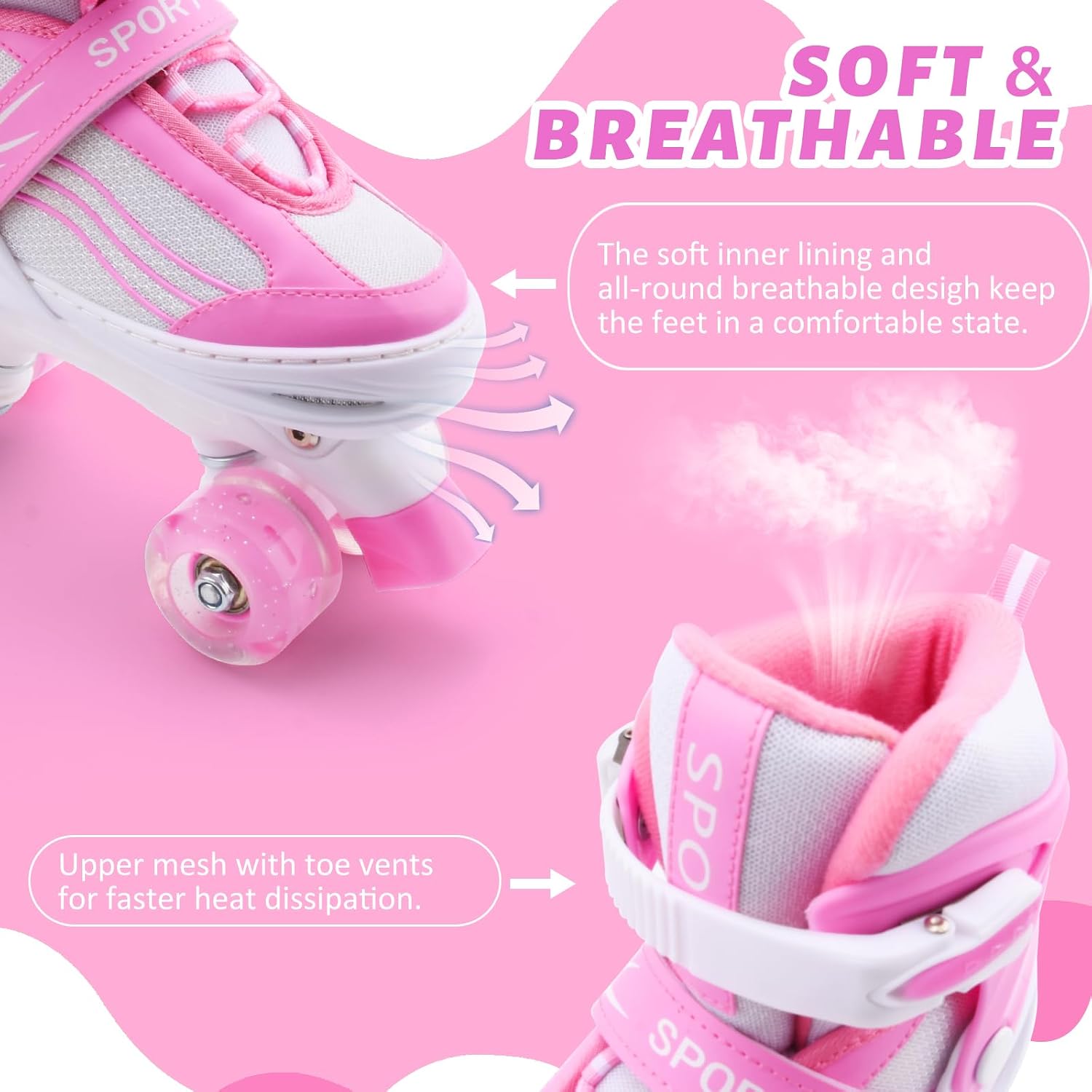 Roller Skates for Kids Boys Girls Toddler Ages 3-12, Adjustable 4 Sizes for Kids and Youth Teen with Light Up Wheels, Quad Red Roller Skates for Sports