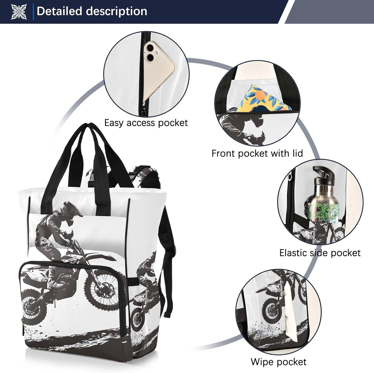Blueangle Motocross Rider Diaper Bag Backpack, Large Baby Bag, Multi-functional Travel Back Pack, Waterproof Maternity Nappy Bag Changing Bags