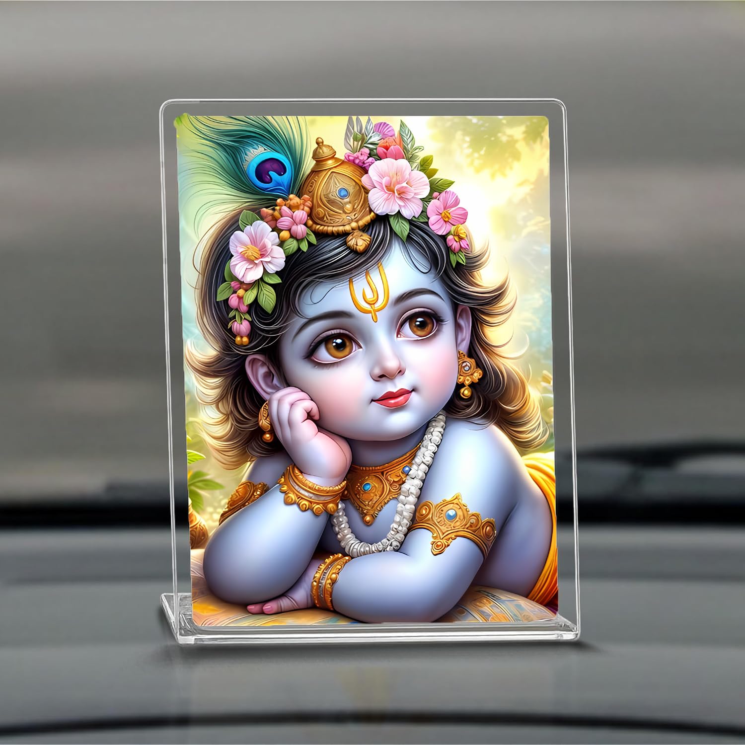 Shivra Baby Krishna Acrylic Photo Frame | Premium Glossy Finish Tabletop Frame | Waterproof & Durable Religious Decor | Home Temple, Office & Car Dashboard Gift (4x3 Inch) (Shivra_Krishna02)