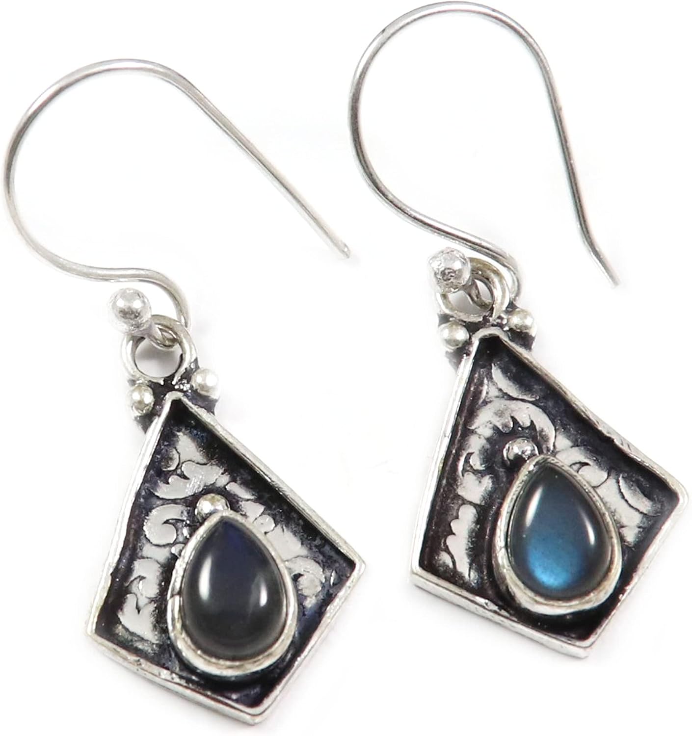 Peach Moonstone White Topaz Faceted Labradorite Gemstone 925 Sterling Silver Drop/DangleEarring Handmade Jewelry Goyal Exports SEG181