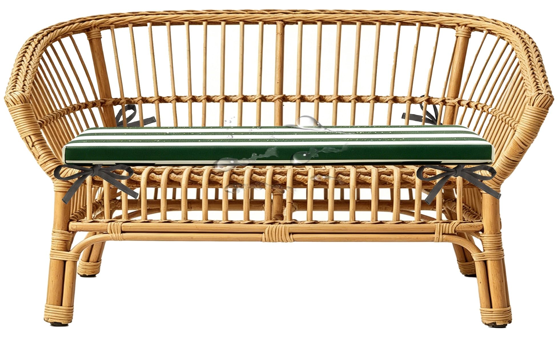Replacement Cushions for Rattan Wicker Outdoor Ottoman Sectional, Outdoor Sofa Cushions Waterproof 80% Bench Cushion Indoor Striped 5cm/1.9" Thick with Ties(Dark Green White,120x50 cm 47x20 in)