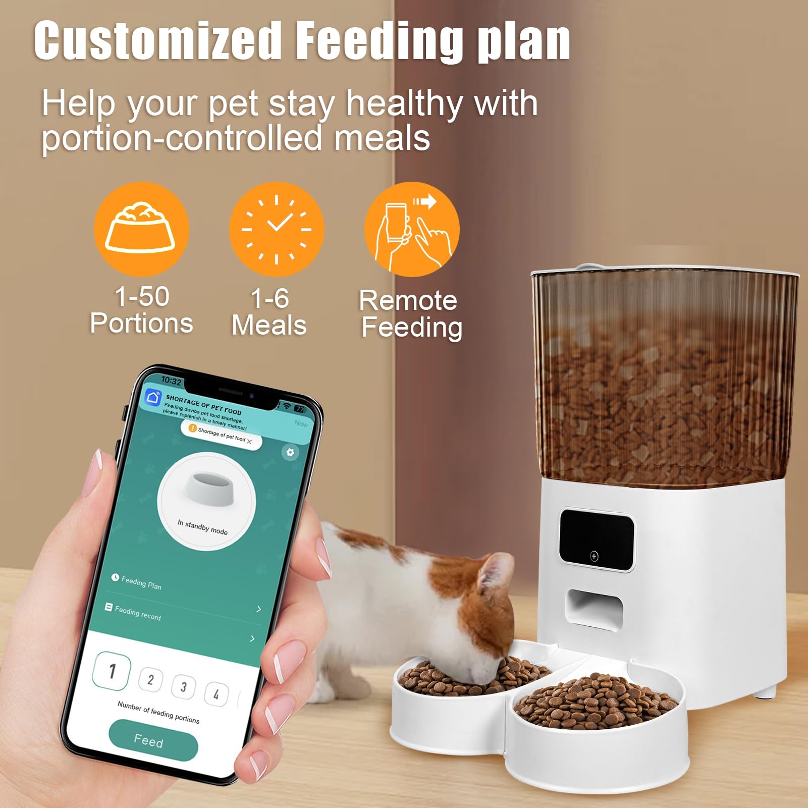 Mangiatoia automatica per gatti, mangiatoia intelligente per animali domestici abilitata al WiFi, dispenser di cibo per cani e gatti, doppia ciotola, archiviazione trasparente da 5 l, alimentazione a