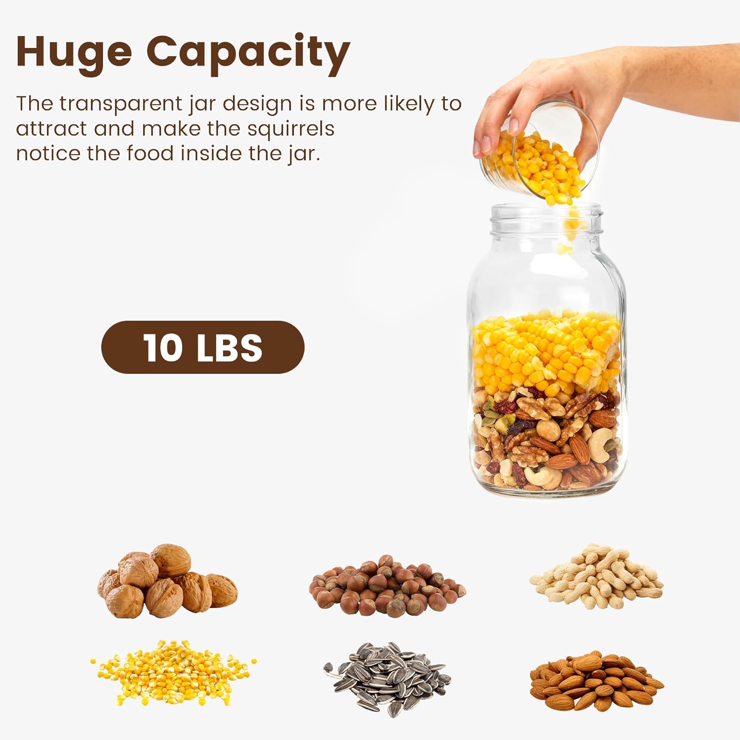 Squirrel Feeder, Wood Squirrel Feeders for Outside, Chipmunk Feeder for Corn Peanuts, Removable Storage Bottle, 1 Stable Squirrel Stools