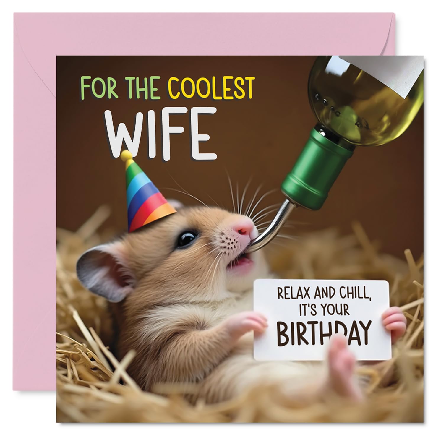 Wife Birthday Card - Ham-somely - Happy Birthday Card for Wife from Husband Partner, 145mm Hamster Bday Greeting Cards