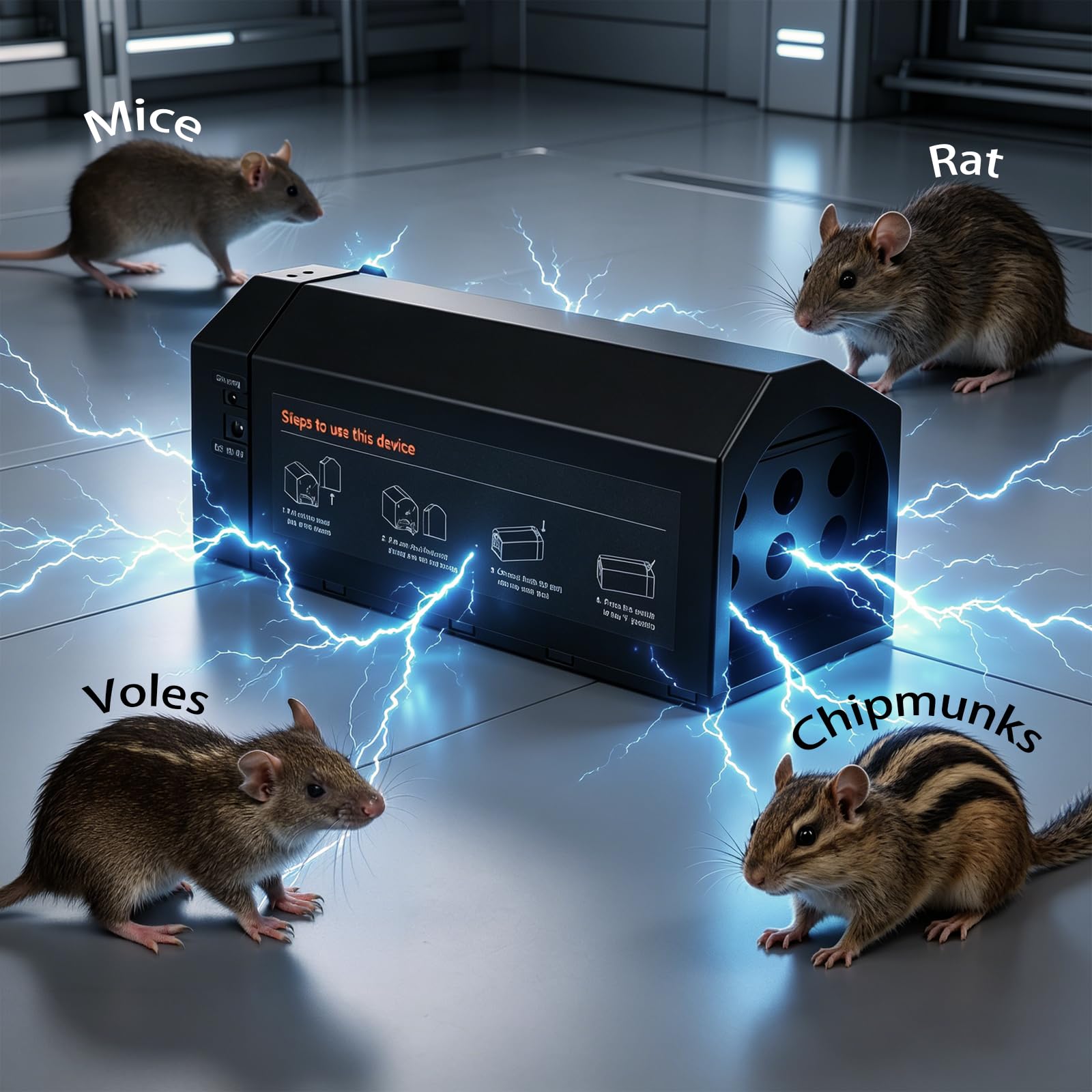 2 Stück 7000V Rattenfalle Elektrisch,2000mAh Lithium Akku Elektrisch Mäusefalle Elektronische, Eine Hochspannung Schlagfallen für Ausgewachsene Ratten, Geeignet für den Einsatz zu Hause, Fabriken
