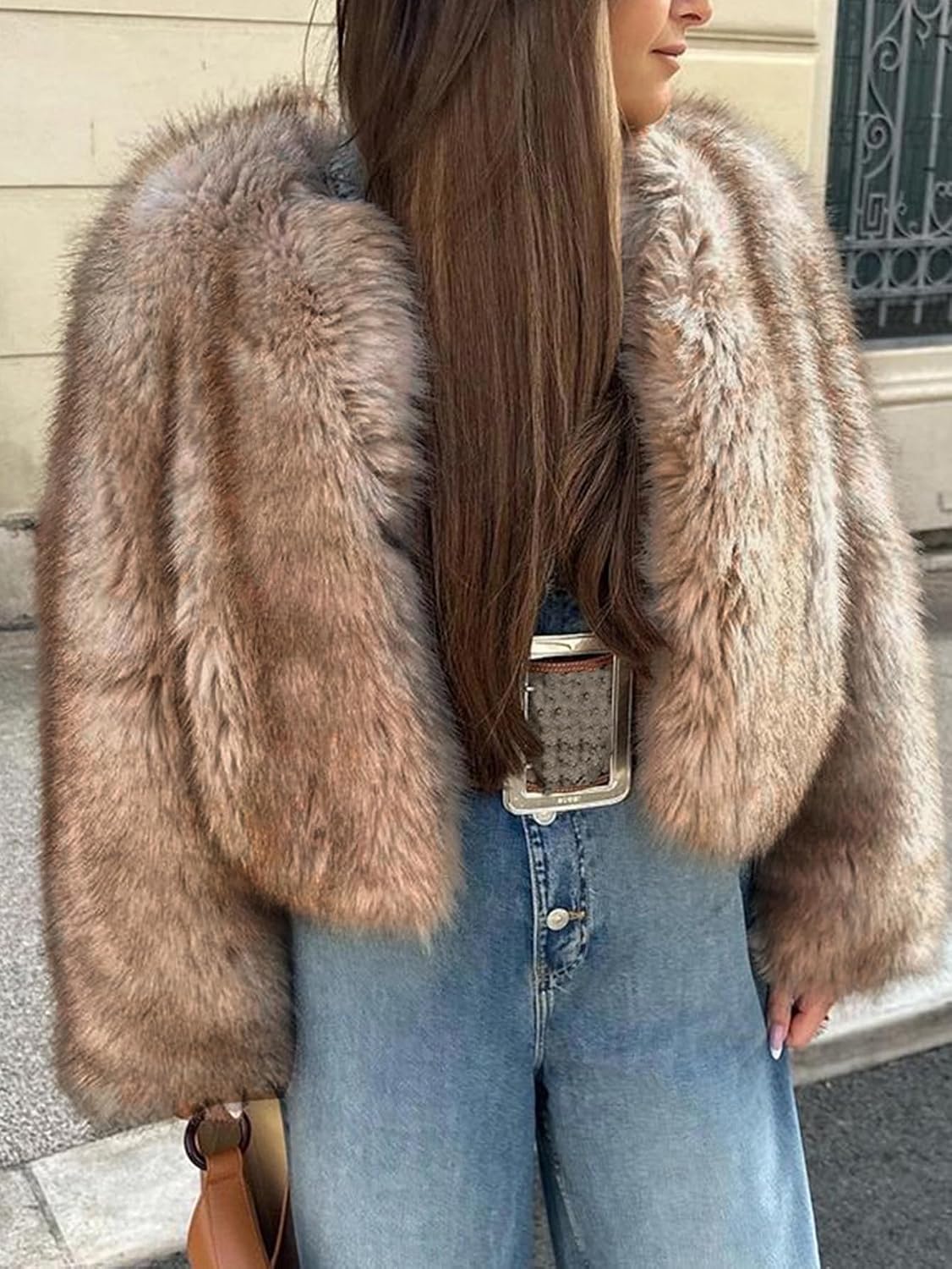 Womens Faux Fur Coat Winter Shaggy Long Sleeve Open Front Casual Oversized Lapel Jackets Warm Fuzzy Outerwear