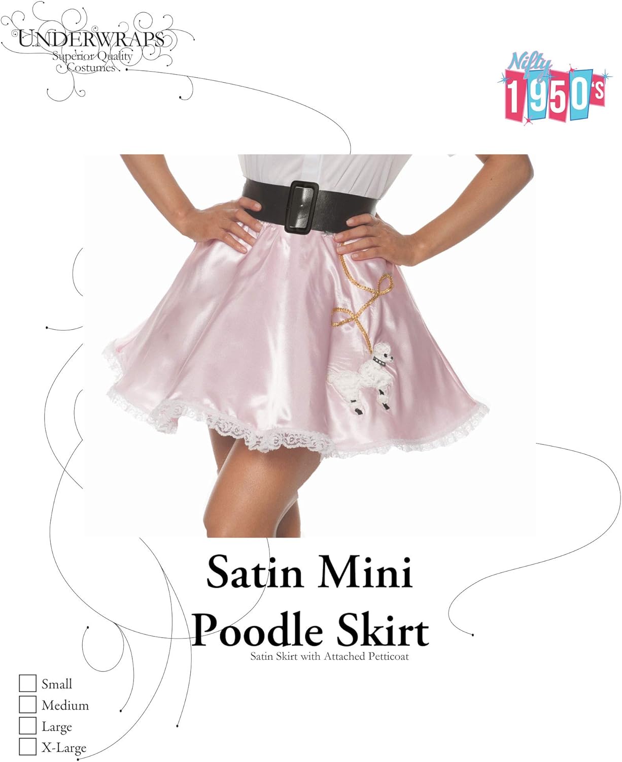 Amazon.com: Underwraps Satin Poodle Skirt - Pink A 1950 