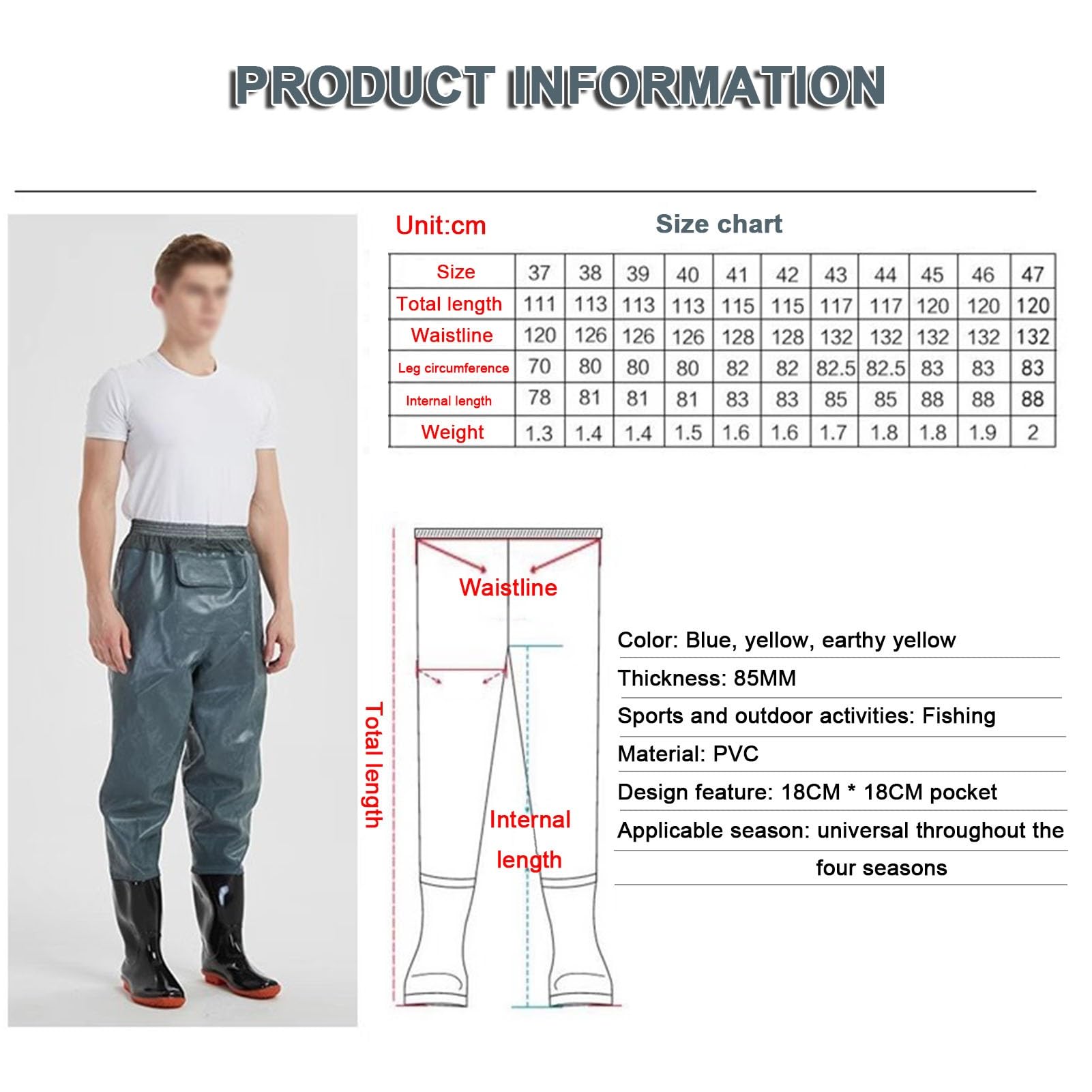 Wodery wędkarskie | Wodery wędkarskie, wodery wędkarskie niebieskie UK 6-9 na stopę 24-27,5 cm(8)