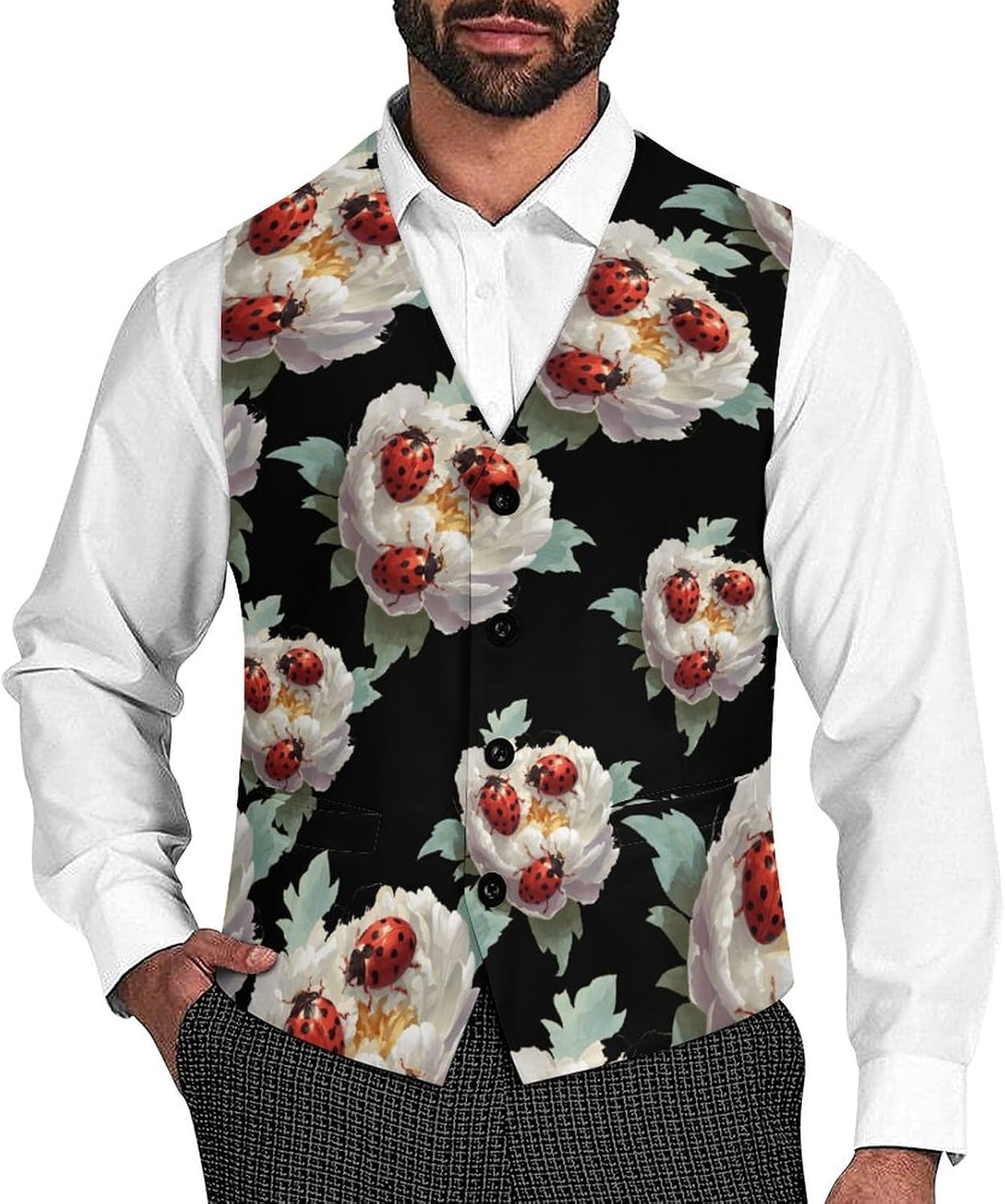 Lady Bug Men's Suit Vest Formal Vests Casual Dress Fit Waistcoat Casual Tuxedo for Business
