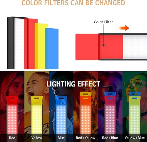 Miniatura 3 de Juego de 2 varitas de luz LED de video, kit de varita de iluminación LED de fotografía de 5600 K con soporte de trípode de 63 pulgadas, filtros de