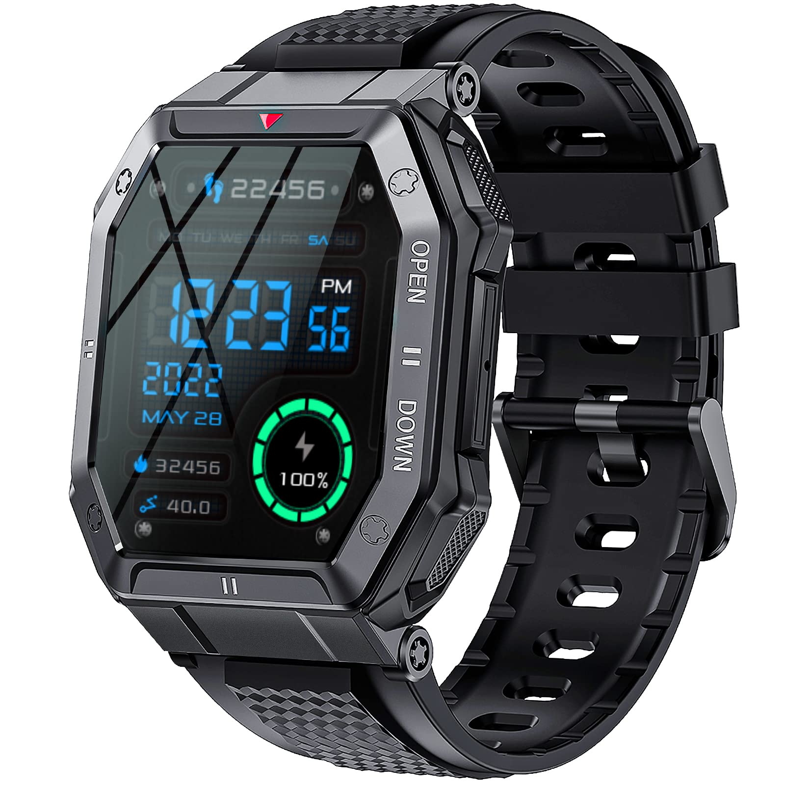 BassizoMilitary Smart Watch for Men (Answer/Make Call), 1.85 Inches HD Outdoor Tactical Sports Rugged Smartwatch, Fitness Tracker Watch with Heart Rate Blood Pressure Sleep Monitor for iPhone Android Phone