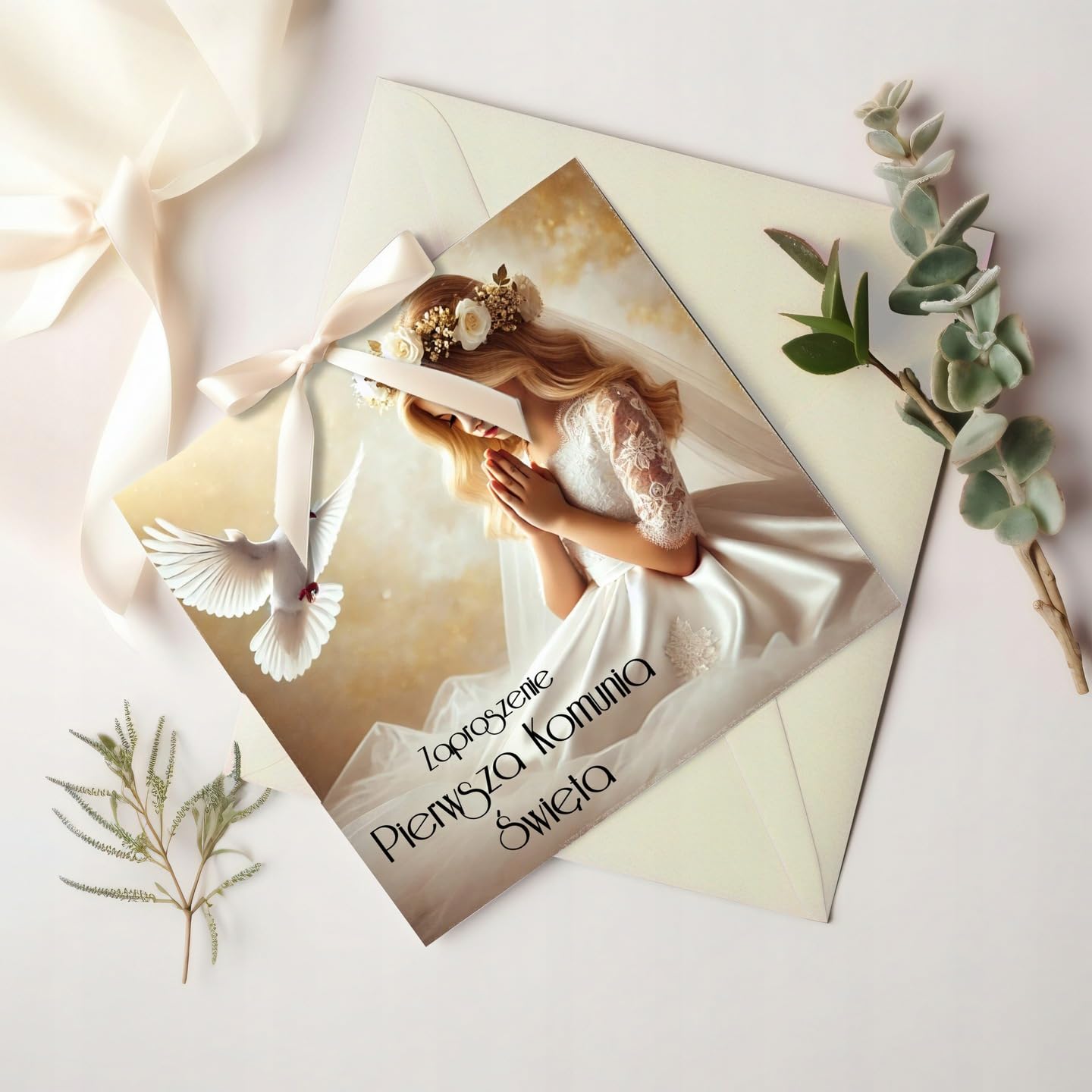 Communion Invitations for Girls | Pack of 10 | Elegant Communion Invitations + Free Envelopes - Pattern 4