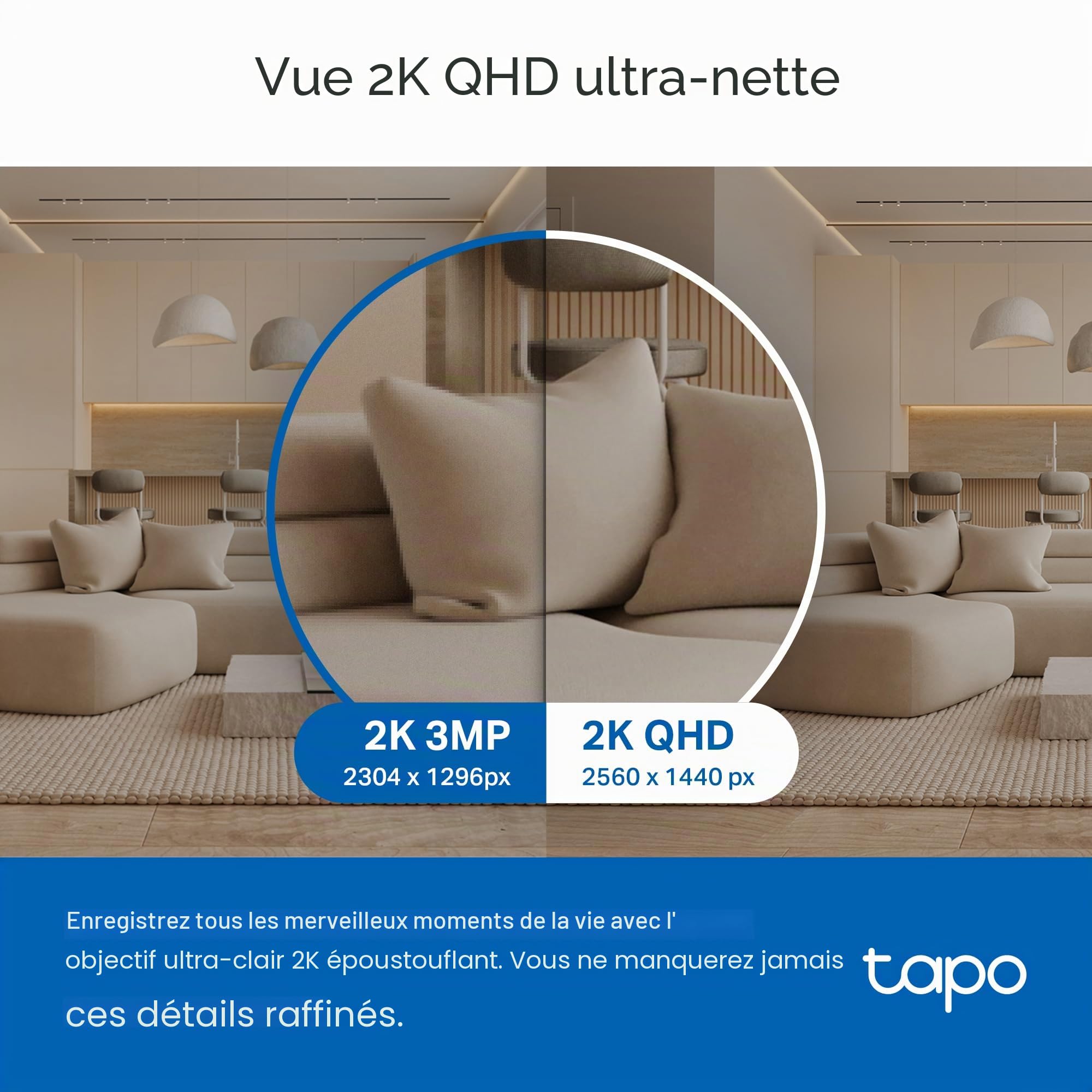 Tapo TP-Link 2K QHD Caméra de sécurité Pan/Tilt pour Animal de Compagnie, Moniteur bébé, détection de Mouvement, Suivi de Mouvement, Audio bidirectionnel, Vision Nocturne, Stockage de Carte SD et